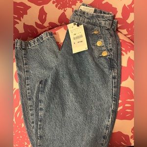 New ZARA GOLD BUTTONED STRAIGHT LEG JEANS Blue Large 6147/172 Women Pants